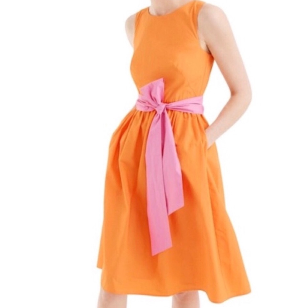 ONLY TODAY J Crew Bright Orange Dress pink Ribbon